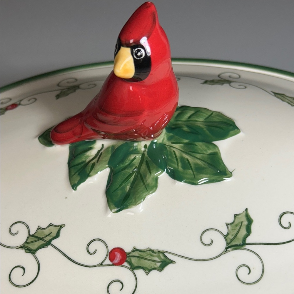 Temptations Cardinal Holiday Casserole Dish Set with Holly and Berry Accents - Picture 2 of 13
